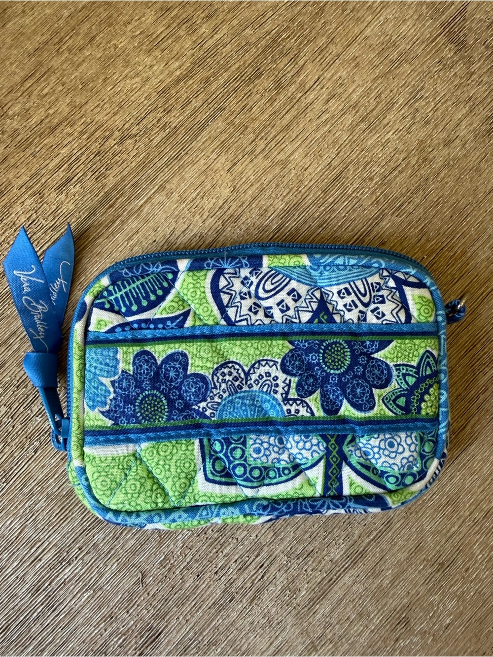 Vera Bradley Retired Print Zip Wallet Coin Purse Pouch Blue Green